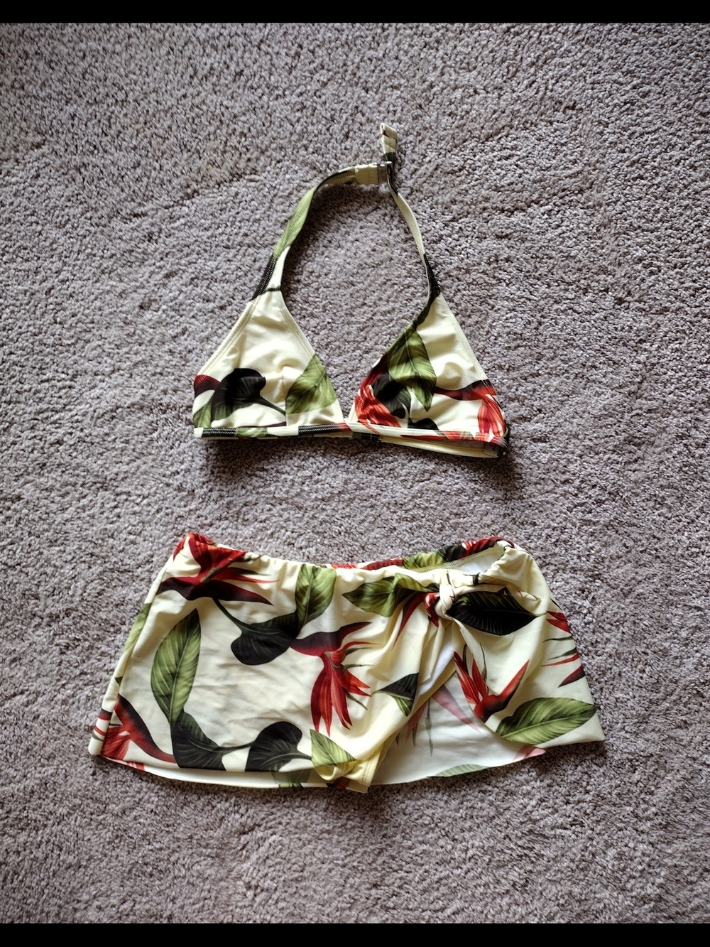 Tommy Bahama Tropical Floral Bikini Set in Cream, Green & Red